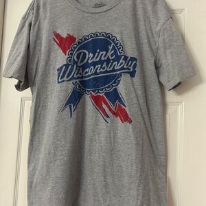 Drink Wisconsinbly Graphic Tee - Gray with Navy & Red PBR style logo